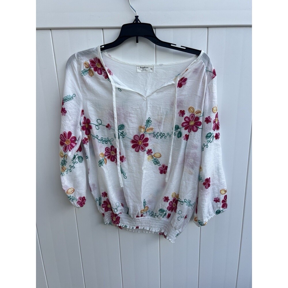 Sapphire Womens Short Sleeve Petite PM Multicolor Embroidered Gauzy Boho